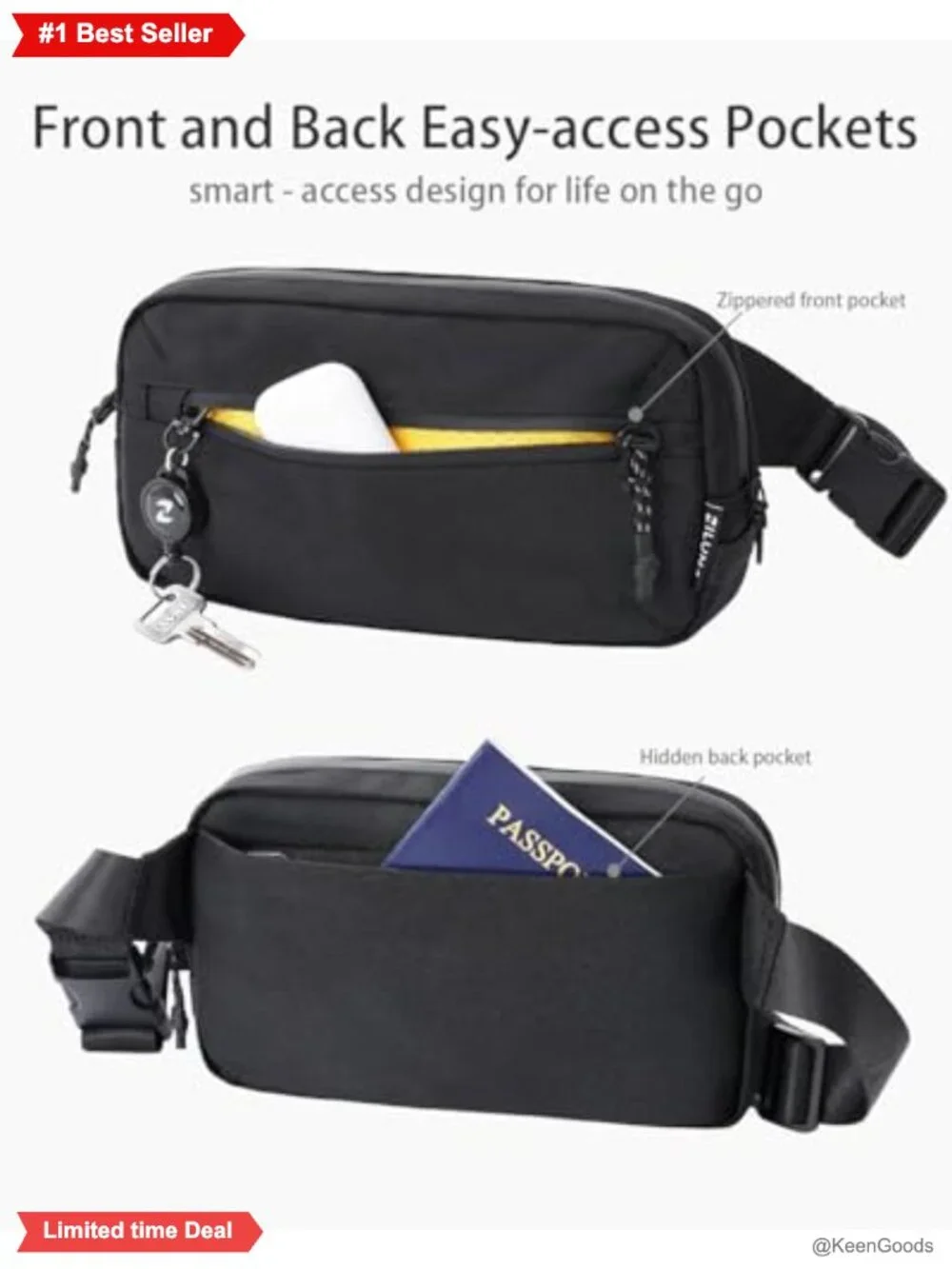 RFID Blocking Anti-Theft Sling Bag Waist Pack Water Resistant Nylon Crossbody